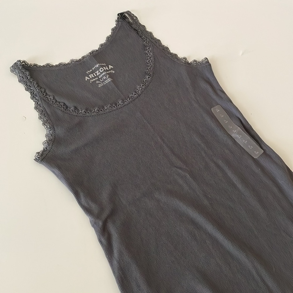 Arizona Ribbed Scoop Tank Top Longline Layering Tee Gray Y2K
